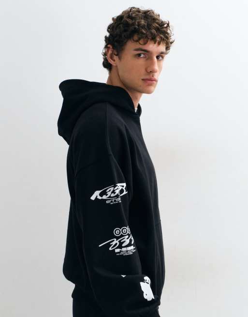 ASOS DESIGN extreme oversized hoodie with sleeve print in black , 3 of 9