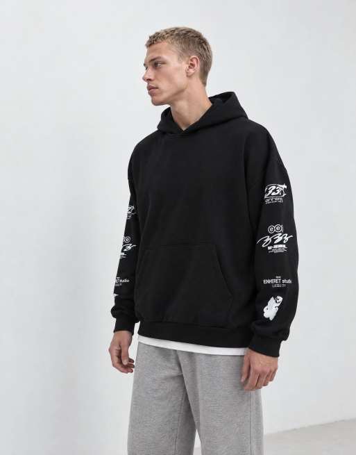 ASOS DESIGN extreme oversized hoodie with sleeve print in black , 8 of 9