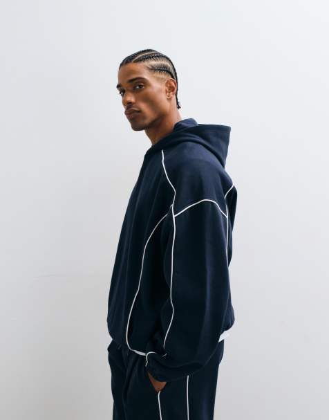 ASOS DESIGN extreme oversized hoodie with white piping in navy - view 1