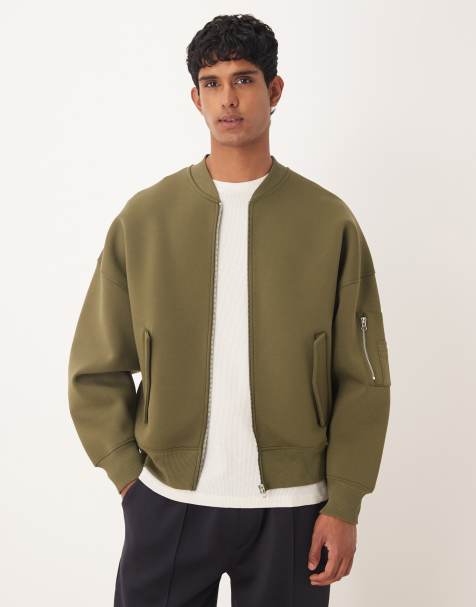 ASOS DESIGN extreme oversized jersey MA1 style scuba-style fabric bomber jacket in khaki - view 1