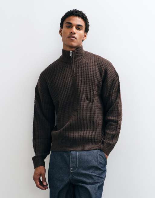 ASOS DESIGN extreme oversized knit half zip sweater in brown, 2 of 5