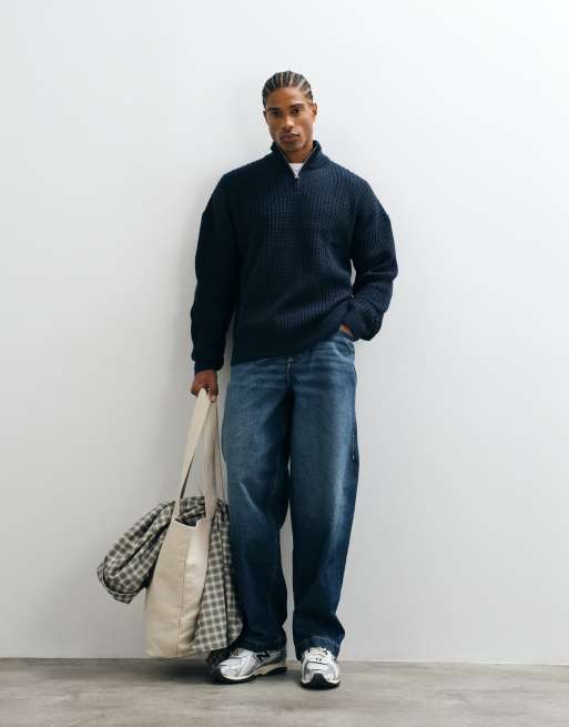 ASOS DESIGN extreme oversized knit half-zip sweater in navy, 2 of 5