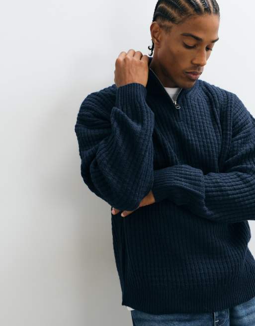 ASOS DESIGN extreme oversized knit half-zip sweater in navy, 3 of 5
