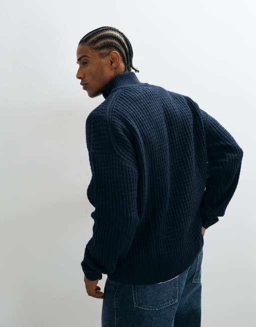 ASOS DESIGN extreme oversized knit half-zip sweater in navy, 4 of 5
