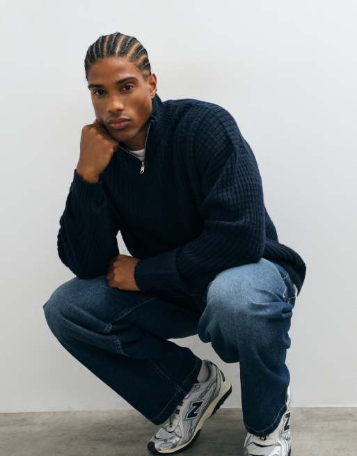 ASOS DESIGN extreme oversized knit half-zip sweater in navy, 5 of 5