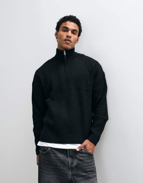 ASOS DESIGN extreme oversized knitted half zip jumper in black - view 1