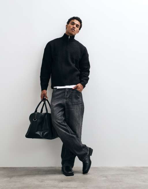 ASOS DESIGN extreme oversized knitted half zip jumper in black, 2 of 5