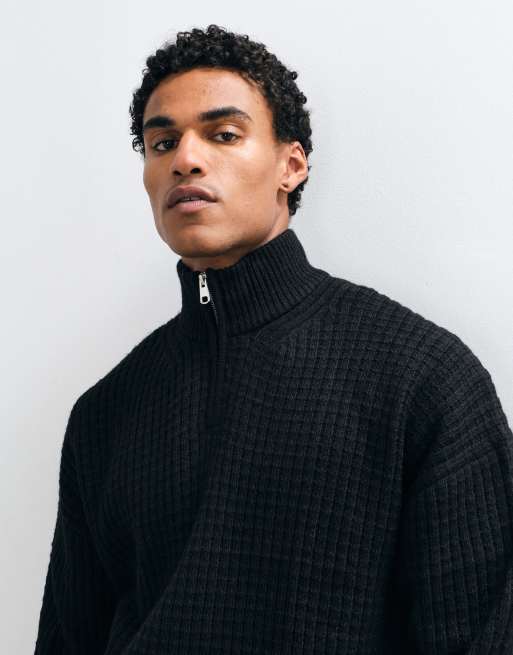 ASOS DESIGN extreme oversized knitted half zip jumper in black, 3 of 5