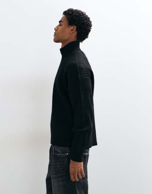 ASOS DESIGN extreme oversized knitted half zip jumper in black, 5 of 5