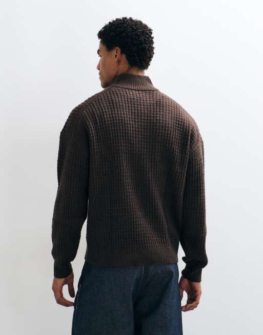 ASOS DESIGN extreme oversized knitted half zip jumper in brown, 4 of 5