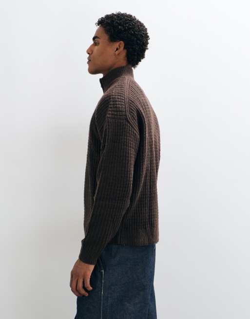 ASOS DESIGN extreme oversized knitted half zip jumper in brown, 5 of 5