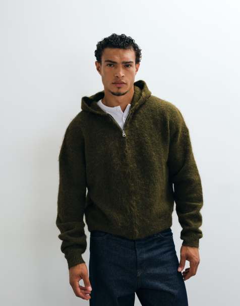ASOS DESIGN extreme oversized knitted hoodie in khaki - view 1