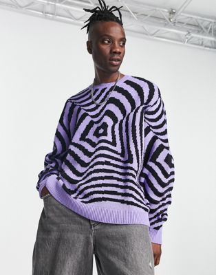 ASOS DESIGN extreme oversized knitted jumper with fingerprint design in black and purple