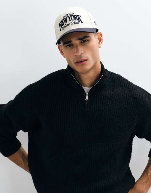 ASOS DESIGN extreme oversized knitted wool blend half zip rib sweater in black, 4 of 5