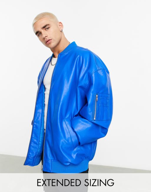 Cobalt blue shop faux leather jacket