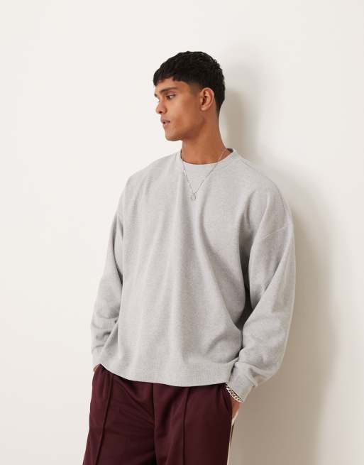 ASOS DESIGN extreme oversized lightweight sweater in gray heather waffle ASOS