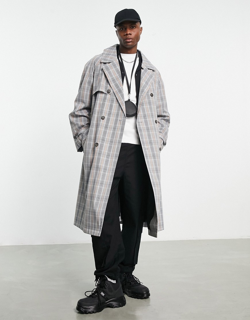 ASOS DESIGN extreme oversized lightweight trench coat in check-Neutral