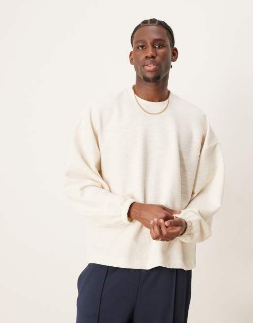 ASOS DESIGN extreme oversized long sleeve t-shirt in nep texture in off white