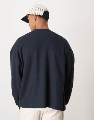Asos Design Extreme Oversized Long Sleeve T-shirt With Baggy Sleeves In Navy