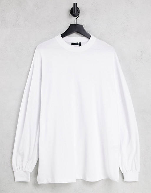  extreme oversized long sleeve t-shirt with balloon sleeve in white 