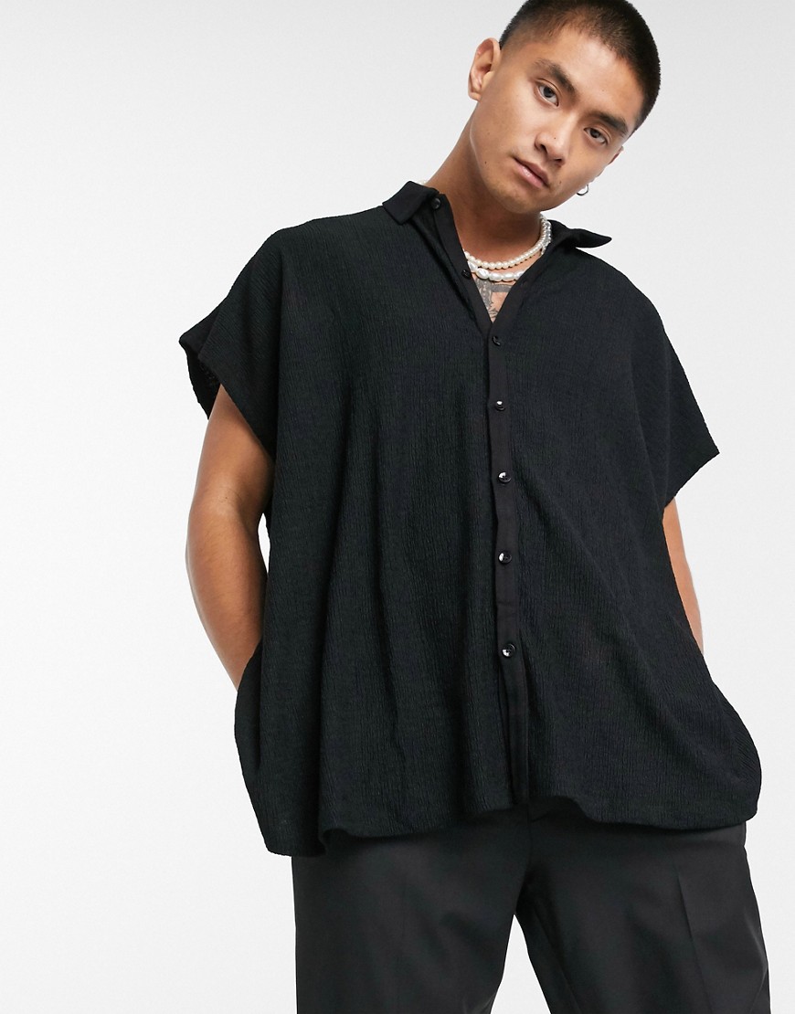 ASOS DESIGN extreme oversized longline sleeveless jersey shirt in plisse-Black