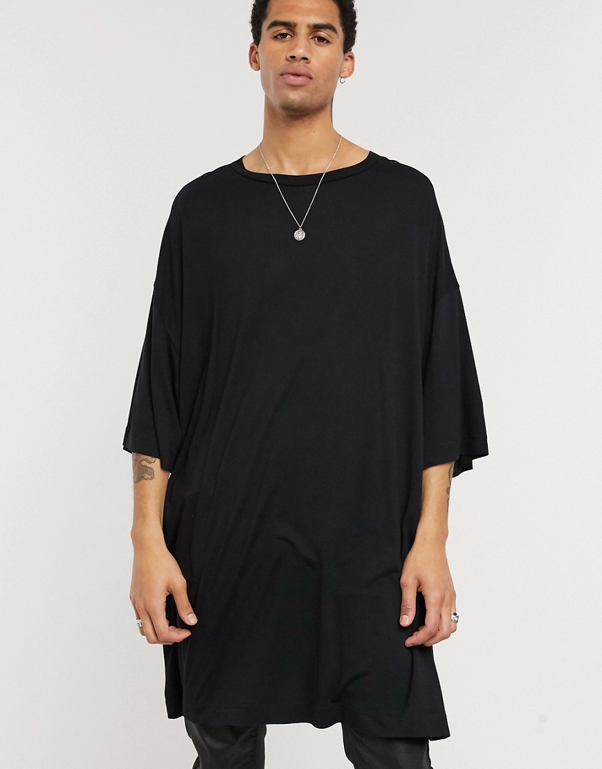 ASOS DESIGN extreme oversized longline t-shirt in viscose in black