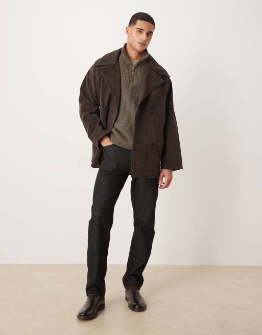 ASOS DESIGN extreme oversized mid length jacket in faux suede in brown, 2 of 5