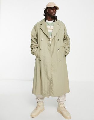 ASOS DESIGN extreme oversized nylon trench coat with MA1 pocket and rouching detail in sage - ASOS Price Checker