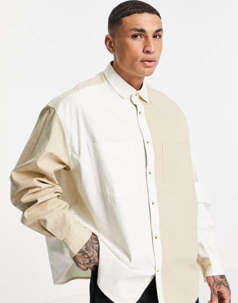 ASOS DESIGN extreme oversized patchwork shirt in neutral - view 1