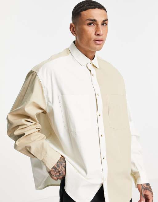  ASOS DESIGN extreme oversized patchwork shirt in neutral