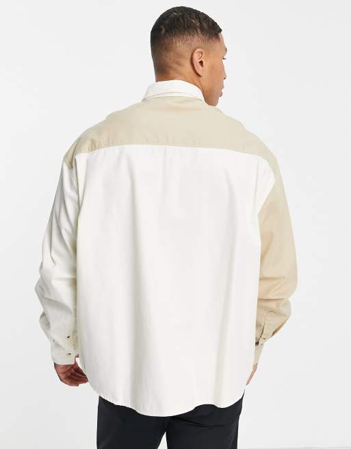 ASOS DESIGN extreme oversized patchwork shirt in neutral, 2 of 4