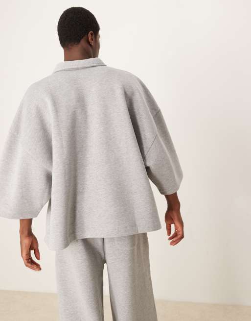 ASOS DESIGN extreme oversized polo short sleeve sweatshirt in gray heather - part of a set, 2 of 4