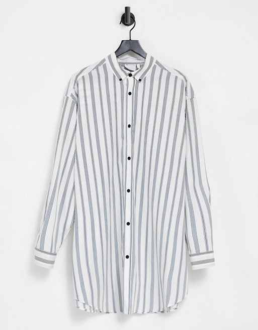 ASOS DESIGN extreme oversized poplin print shirt in retro stripe