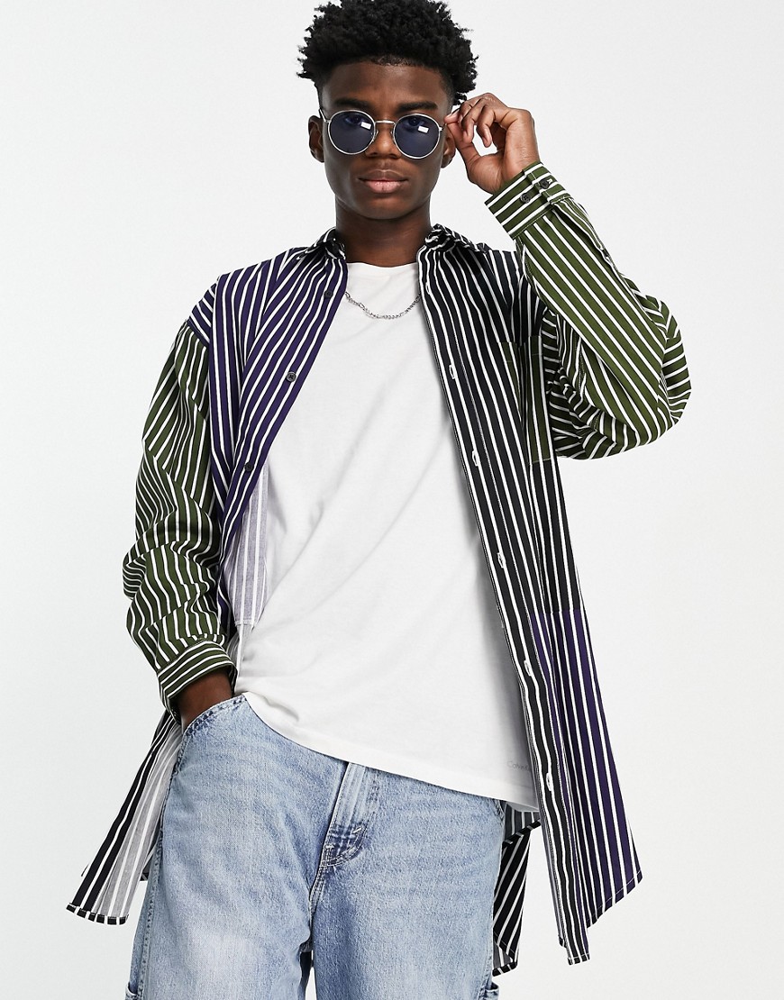 ASOS DESIGN extreme oversized poplin stripe shirt in retro color blocking-Blues