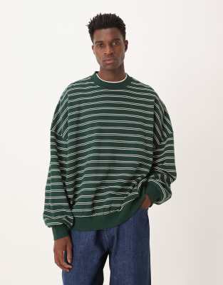 Asos Design Extreme Oversized Printed Striped Sweatshirt In Green