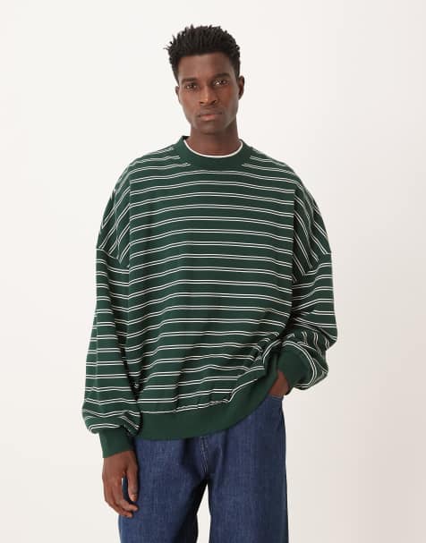 ASOS DESIGN extreme oversized printed striped sweatshirt in green - view 1