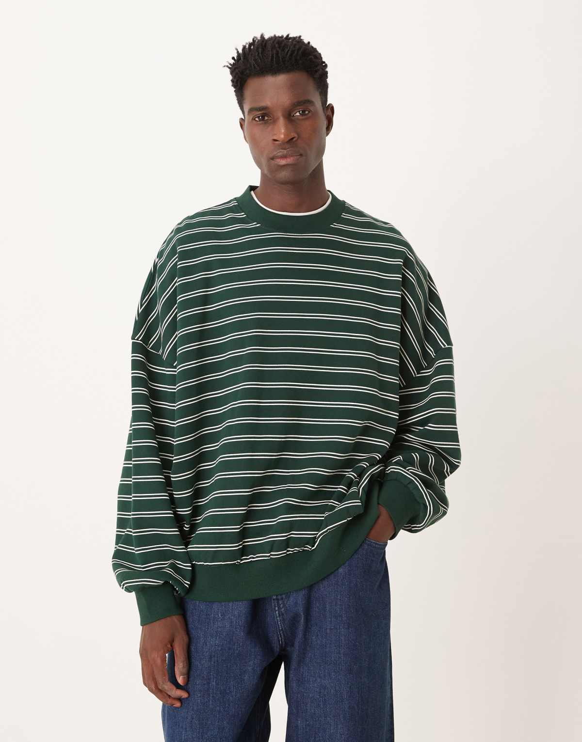 ASOS DESIGN extreme oversized printed striped sweatshirt in green