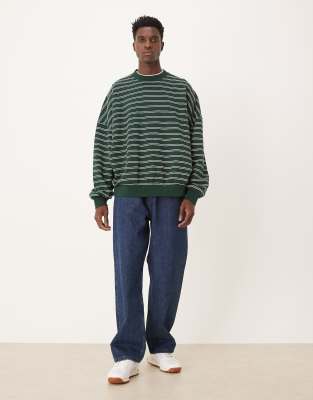 Asos Design Extreme Oversized Printed Striped Sweatshirt In Green