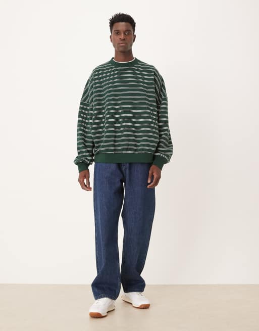 ASOS DESIGN extreme oversized printed striped sweatshirt in green, 2 of 5