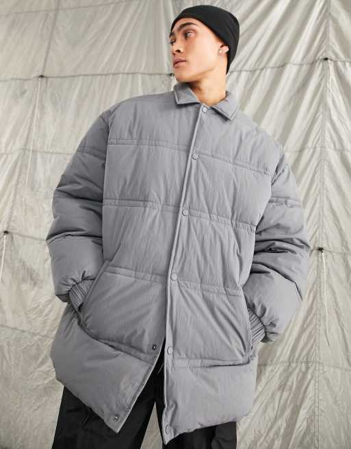 Grey oversized store puffer jacket