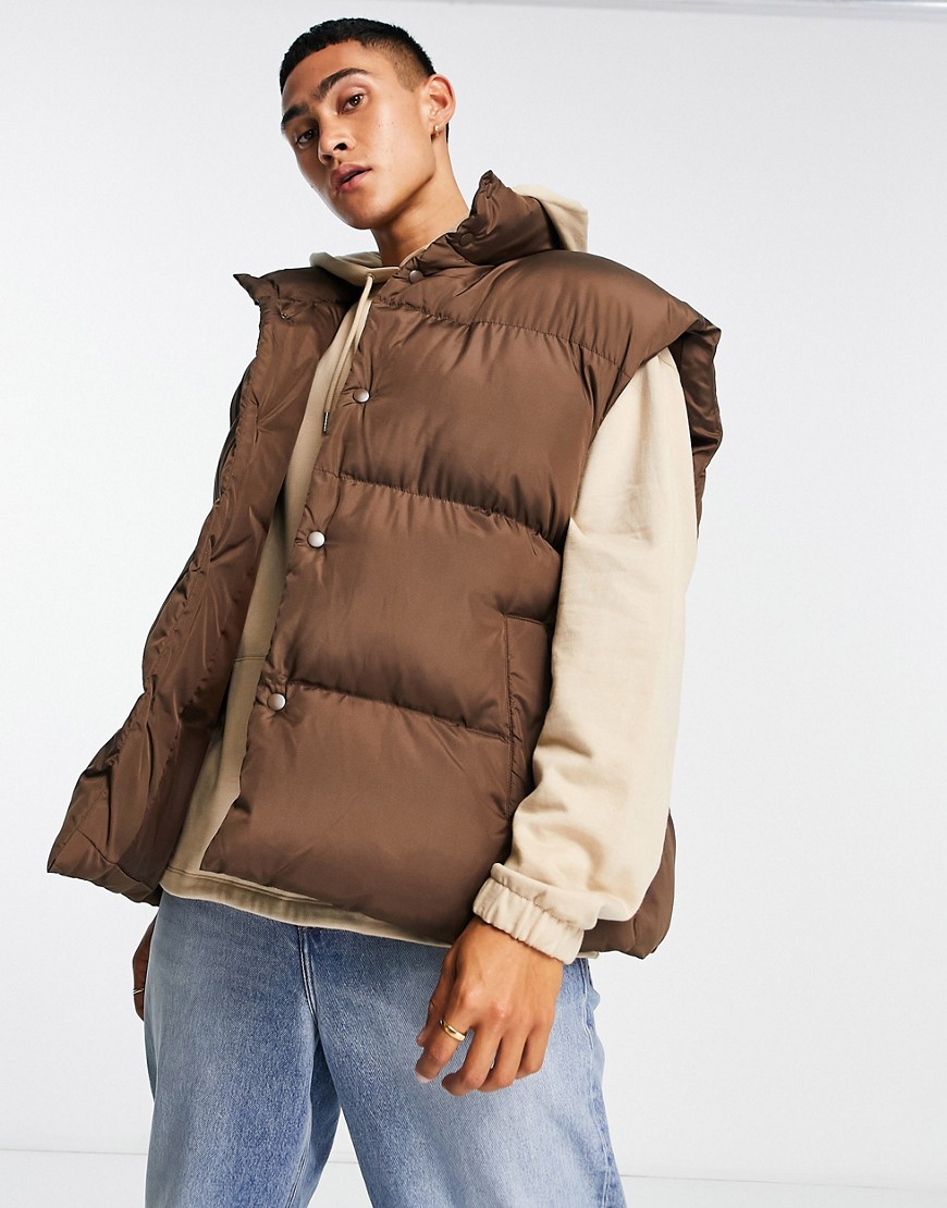 ASOS DESIGN extreme oversized puffer vest in brown