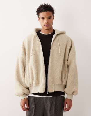 Asos Design Extreme Oversized Quarter Zip Fleece Hoodie In Neutral