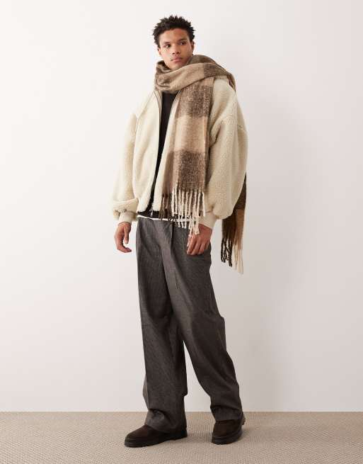 ASOS DESIGN extreme oversized quarter zip fleece hoodie in beige