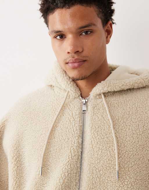 ASOS DESIGN extreme oversized quarter zip fleece hoodie in beige