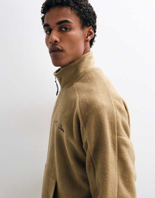 ASOS DESIGN extreme oversized quarter zip fleece with embroidery in brown, 3 of 5