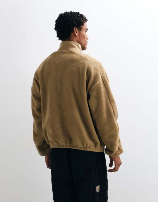 ASOS DESIGN extreme oversized quarter zip fleece with embroidery in brown, 4 of 5