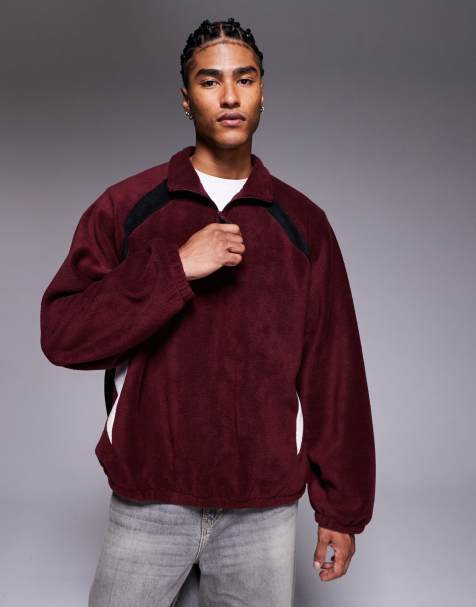 ASOS DESIGN extreme oversized quarter-zip funnel neck fleece sweatshirt with raglan sleeve in burgundy - view 1