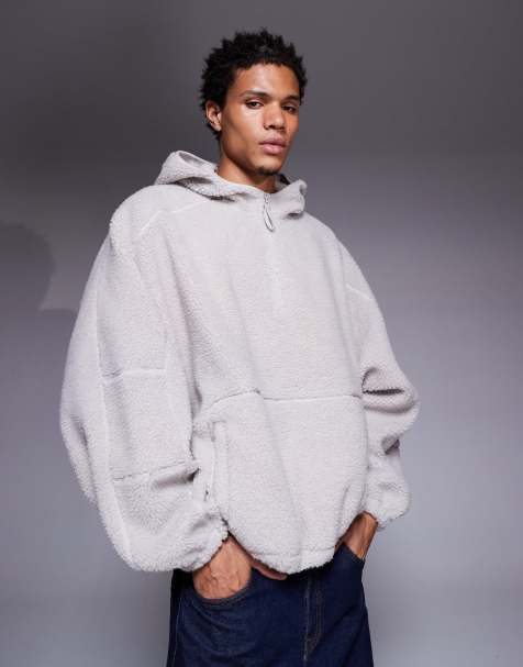 ASOS DESIGN extreme oversized quarter zip funnel neck hoodie in fleece in grey - view 1