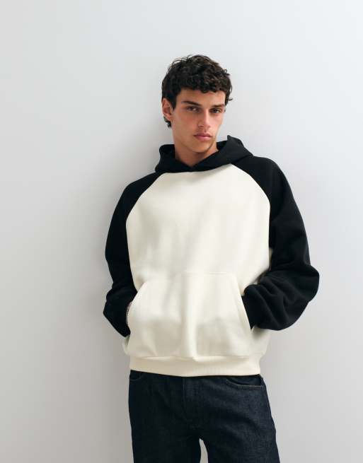ASOS DESIGN extreme oversized raglan hood with contrast sleeve in cream, 2 of 5