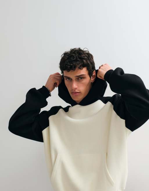ASOS DESIGN extreme oversized raglan hood with contrast sleeve in cream, 3 of 5